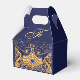 Antiek vaartuig,Dolfijnen,Goud,Blauw marinemonogra Bedankdoosjes
