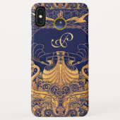 Antiek vaartuig,Dolfijnen,Goud,Blauw marinemonogra Case-Mate iPhone Case (Achterkant)