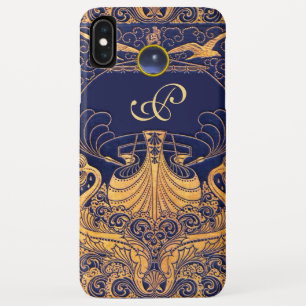 Antiek vaartuig,Dolfijnen,Goud,Blauw marinemonogra Case-Mate iPhone Case
