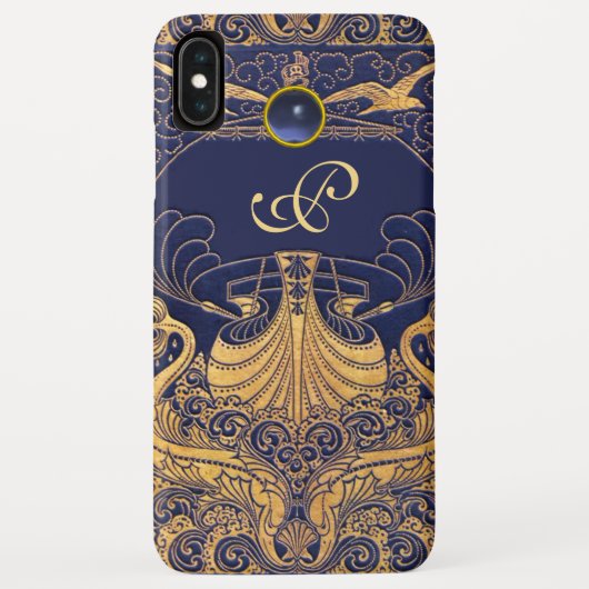Antiek vaartuig,Dolfijnen,Goud,Blauw marinemonogra Case-Mate iPhone Case (Achterkant)