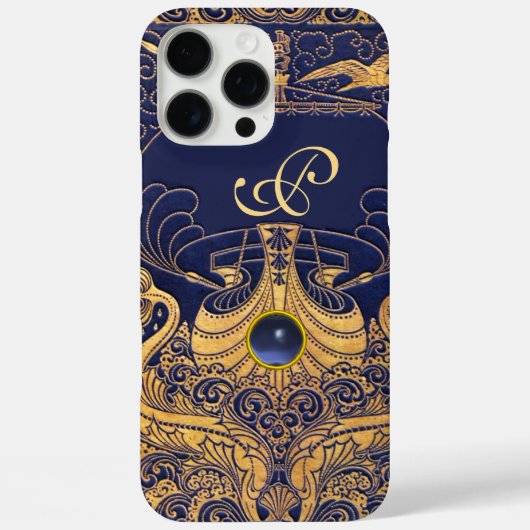 Antiek vaartuig,Dolfijnen,Goud,Blauw marinemonogra Case-Mate iPhone Case (Achterkant)