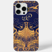 Antiek vaartuig,Dolfijnen,Goud,Blauw marinemonogra Case-Mate iPhone Case (Achterkant)