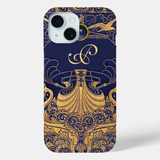 Antiek vaartuig,Dolfijnen,Goud,Blauw marinemonogra Case-Mate iPhone Case (Achterkant)