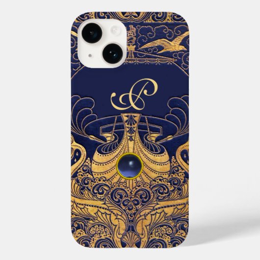 Antiek vaartuig,Dolfijnen,Goud,Blauw marinemonogra Case-Mate iPhone Case (Achterkant)