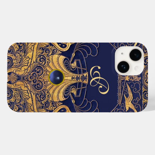 Antiek vaartuig,Dolfijnen,Goud,Blauw marinemonogra Case-Mate iPhone Case (Achterkant (horizontaal))