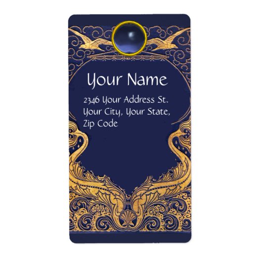 Antiek vaartuig,Dolfijnen,Goud,Blauw marinemonogra Etiket (Voorkant)