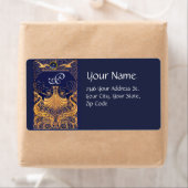 Antiek vaartuig,Dolfijnen,Goud,Blauw marinemonogra Etiket (Insitu)