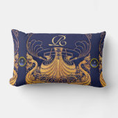 Antiek vaartuig,Dolfijnen,Goud,Blauw marinemonogra Kussen (Voorkant)