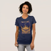 Antiek vaartuig,Dolfijnen,Goud,Blauw marinemonogra T-shirt (Voorkant volledig)