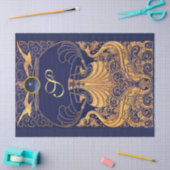 Antiek vaartuig,Dolfijnen,Goud,Blauw marinemonogra Tissuepapier (Craft)