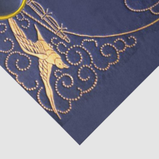 Antiek vaartuig,Dolfijnen,Goud,Blauw marinemonogra Tissuepapier (Detail)