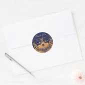 Antiek vaartuig, dolfijnen, goud, marineblauw "dan ronde sticker (Envelop)
