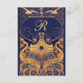 Antiek vaartuig, dolfijnen, goud, marineblauw informatiekaartje (Voorkant)