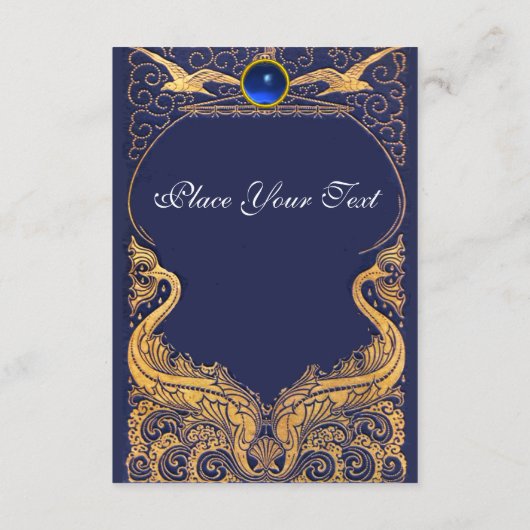 Antiek vaartuig, dolfijnen, goud, marineblauw informatiekaartje (Achterkant)