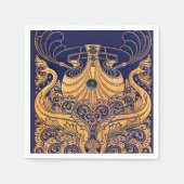 Antiek vaartuig,Dolfijnen,Goud,Navy Blauw Maritiem Servetten (Voorkant)