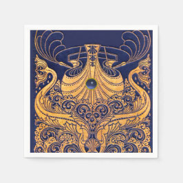 Antiek vaartuig,Dolfijnen,Goud,Navy Blauw Maritiem Servetten