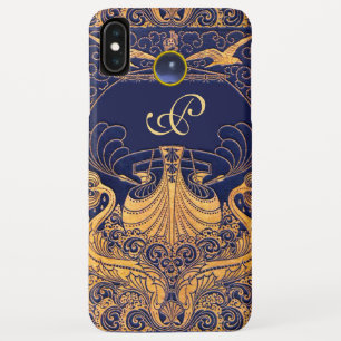 Antiek vaartuig,Dolfijnen,Goud,Navy Blauwe Monogra Case-Mate iPhone Case