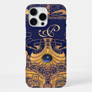 Antiek vaartuig,Dolfijnen,Goud,Navy Blauwe Monogra iPhone 16 Pro Max Hoesje