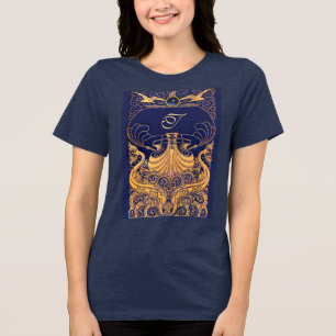 Antiek vaartuig,Dolfijnen,Goud,Navy Blauwe Monogra Tri-Blend Shirt