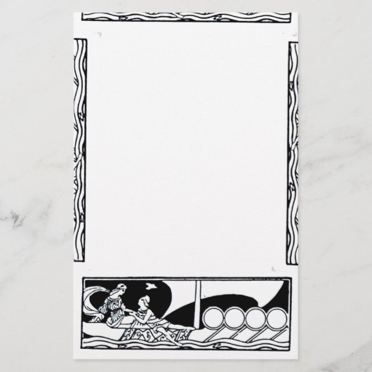 ANTIEK VAARTUIG EN LOVERS Black White Nautical Briefpapier (Voorkant)