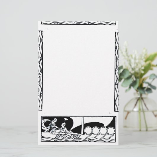 ANTIEK VAARTUIG EN LOVERS Black White Nautical Briefpapier (Staand voorkant)