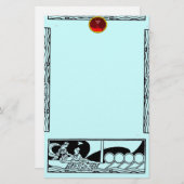 ANTIEK VAARTUIG EN LOVERS Red Ruby Gem Black Blue Briefpapier (Voorkant / Achterkant)