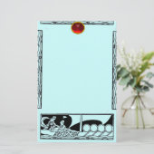 ANTIEK VAARTUIG EN LOVERS Red Ruby Gem Black Blue Briefpapier (Staand voorkant)