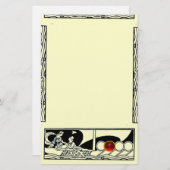 ANTIEK VAARTUIG EN LOVERS Red Ruby Gem Black Ivory Briefpapier (Voorkant / Achterkant)