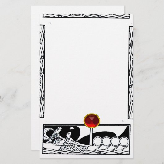 ANTIEK VAARTUIG EN LOVERS Red Ruby Gem Black White Briefpapier (Voorkant / Achterkant)