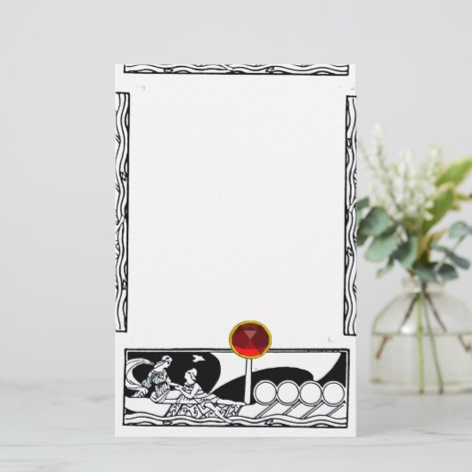 ANTIEK VAARTUIG EN LOVERS Red Ruby Gem Black White Briefpapier (Staand voorkant)