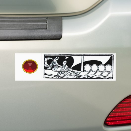 ANTIEK VAARTUIG EN LOVERS Red Ruby Gem Black White Bumpersticker (Op auto)