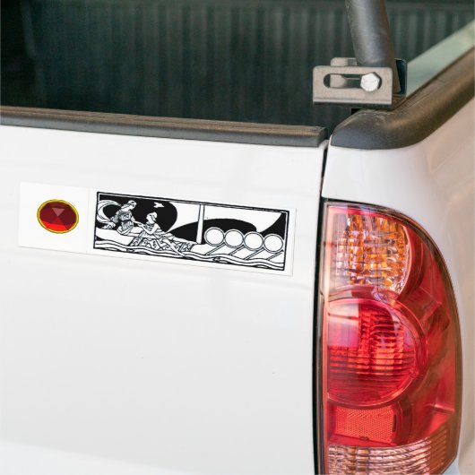 ANTIEK VAARTUIG EN LOVERS Red Ruby Gem Black White Bumpersticker (Op Truck)