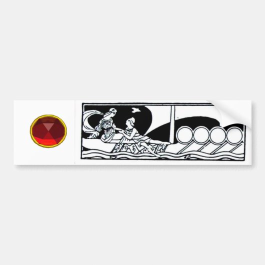ANTIEK VAARTUIG EN LOVERS Red Ruby Gem Black White Bumpersticker (Voorkant)