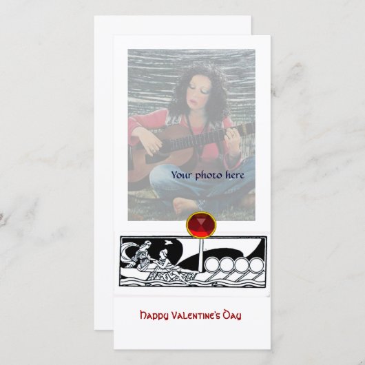 ANTIEK VAARTUIG EN LOVERS Red Ruby Gem Black White Feestdagenkaart (Voorkant / Achterkant)