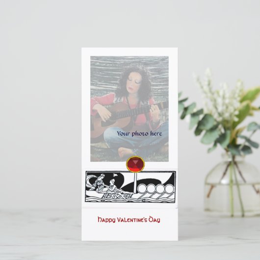 ANTIEK VAARTUIG EN LOVERS Red Ruby Gem Black White Feestdagenkaart (Staand voorkant)