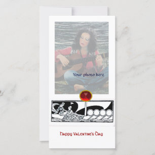 ANTIEK VAARTUIG EN LOVERS Red Ruby Gem Black White Feestdagenkaart