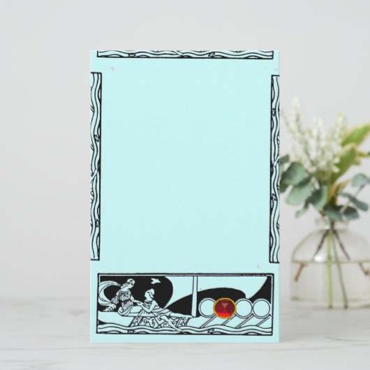 ANTIEK VAARTUIG EN LOVERS Ruby Gem Black Blauwgroe Briefpapier (Staand voorkant)