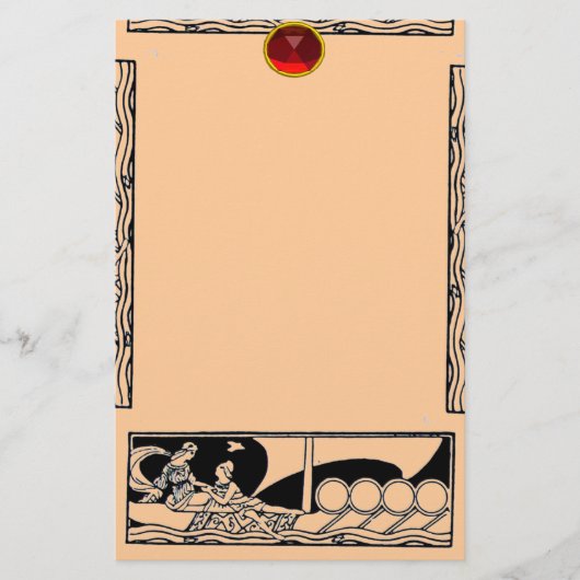 ANTIEK VAARTUIG EN LOVERS Ruby Gem Black Peach Briefpapier (Voorkant)