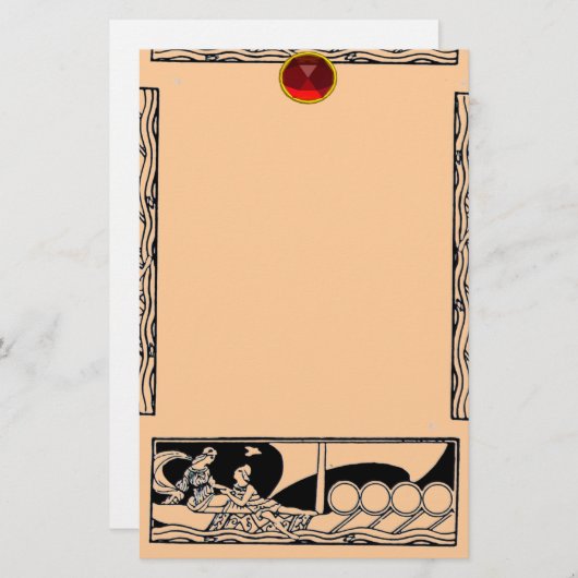 ANTIEK VAARTUIG EN LOVERS Ruby Gem Black Peach Briefpapier (Voorkant / Achterkant)