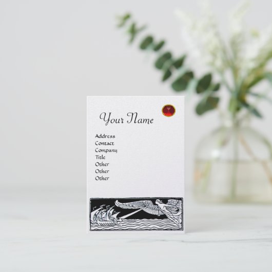 ANTIEK VAARTUIGEN, RODE RUBY GEM MONOGRAM, zwart w Visitekaartje (Staand voorkant)