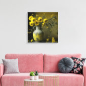 Antiek vaas van gele bloemen canvas afdruk (Insitu (Woonkamer))