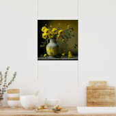 Antiek vaas van gele bloemen poster (Keuken)