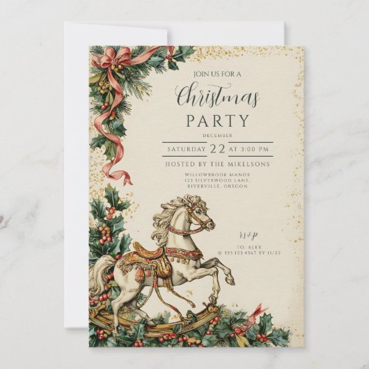 Antiek vakantie Rocking Horse Christmas Kaart (Voorkant)