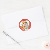 Antiek Valentijn Angel (Cupid) Harthart Ronde Sticker (Envelop)