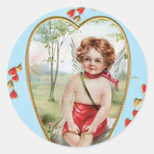 Antiek Valentijn Angel (Cupid) Harthart Ronde Sticker