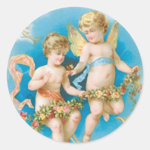 Antiek Valentijn Angel (Cupid) Ronde Sticker