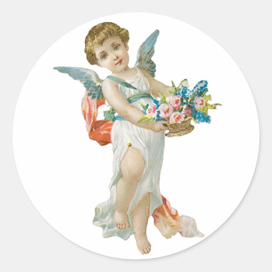 Antiek Valentijn Angel (Cupid) Ronde Sticker (Voorkant)