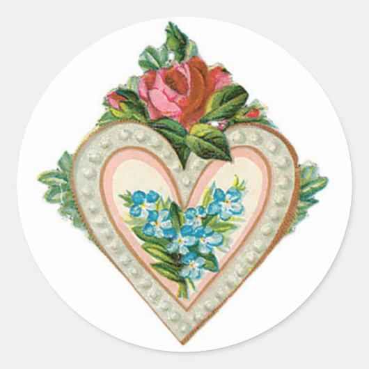 Antiek Valentijn Bloemkop Ronde Sticker (Voorkant)