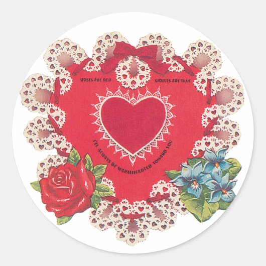 Antiek Valentijn Bloemkop Ronde Sticker (Voorkant)