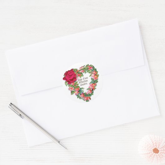 Antiek Valentijn Bloemkop Ronde Sticker (Envelop)